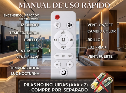 Ventilador LED de Techo con Control Remoto – Luz Regulable y Bajo Consumo
