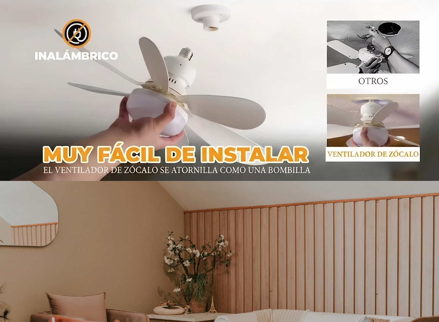 Ventilador LED de Techo con Control Remoto – Luz Regulable y Bajo Consumo
