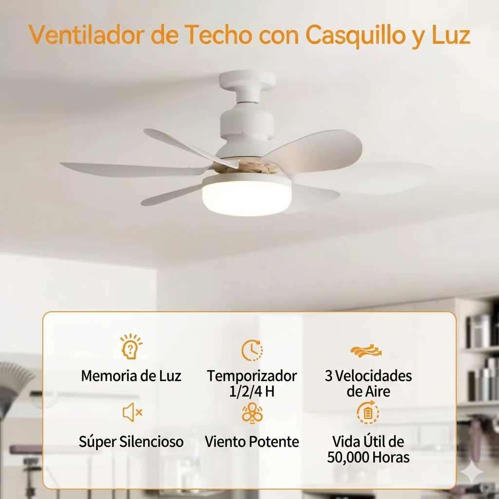 Ventilador LED de Techo con Control Remoto – Luz Regulable y Bajo Consumo